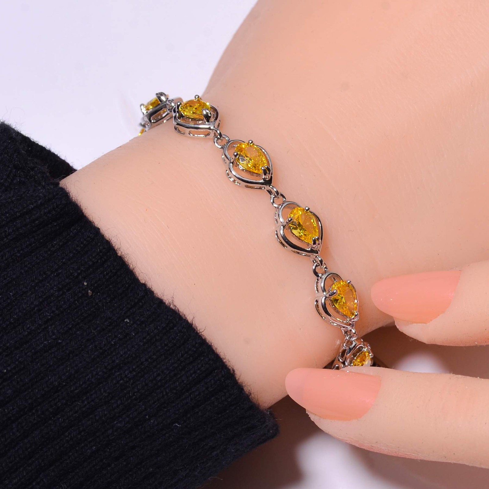Yellow Sapphire Simulated 925 Sterling Silver Tennis Bracelet 8.99″ B973069617