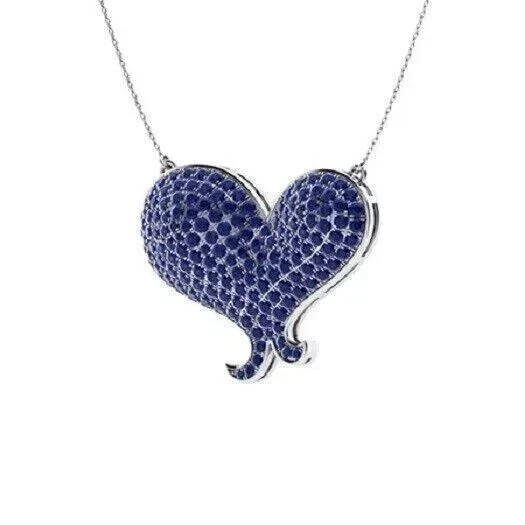 2Ct Round Cut Simulated Sapphire Women Heart pendant 14k White Gold Plated