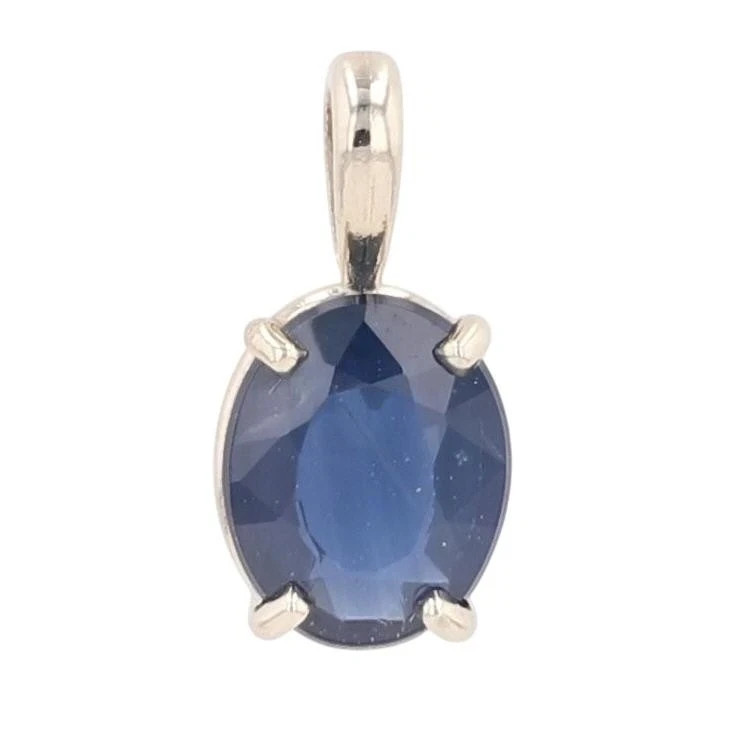 2.76 Ct Oval Cut Sapphire & Diamond Pendant 14k Solid White Gold