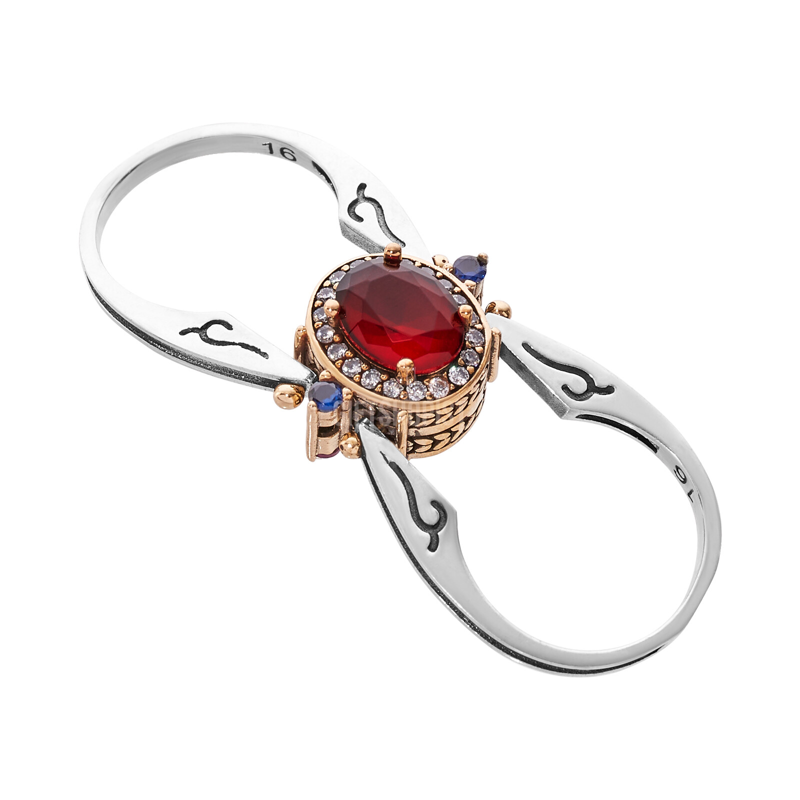 Turkish Reversible Oval Sapphire and Ruby Topaz 925 Sterling Silver Ring