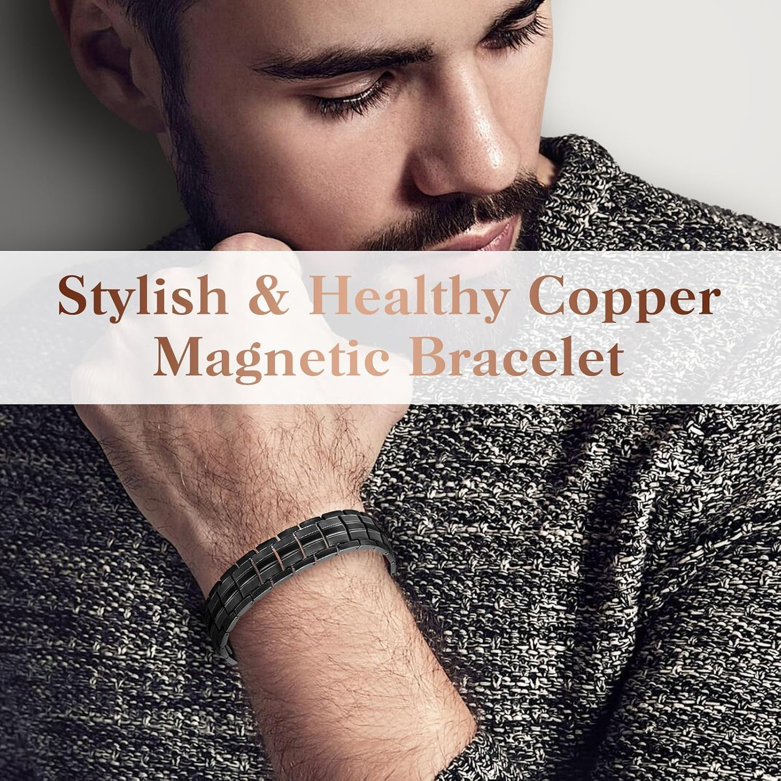 Mahnco Magnetic Bracelet for Men Adjustable Titanium Steel Double Rows with