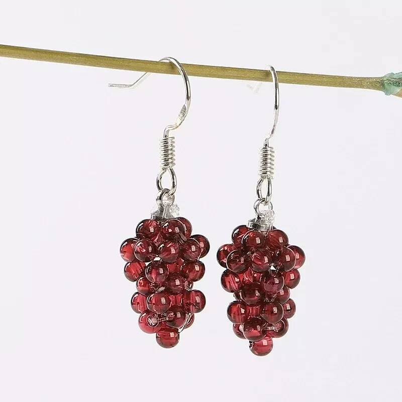 Natural Garnet Crystal Earrings Healing Reiki Gift Vintage Earring