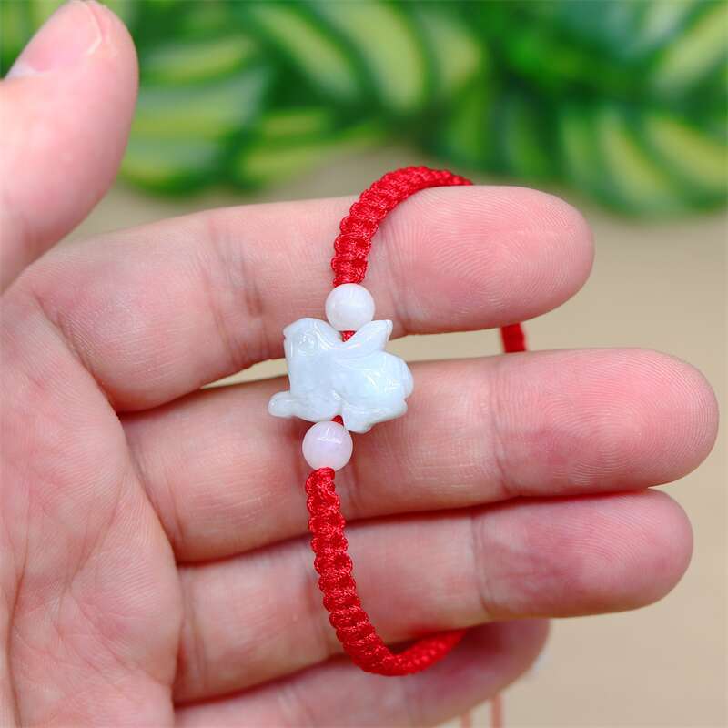 Emerald Jade Rabbit Bracelet Amulet Natural Chinese Beaded Real Jewelry Luxury