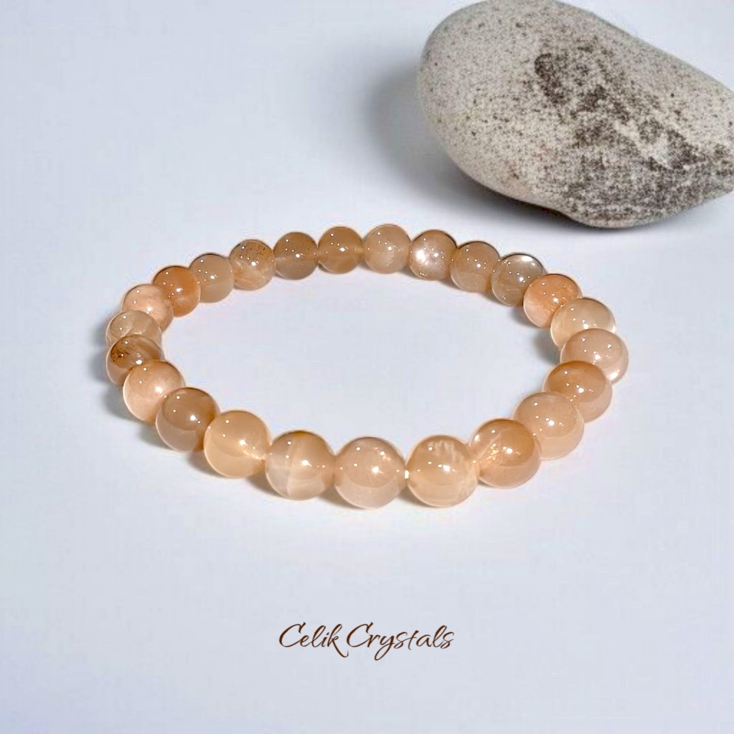 Peach Moonstone Bracelet Authentic Natural Stones 8mm Sizeable Handmade