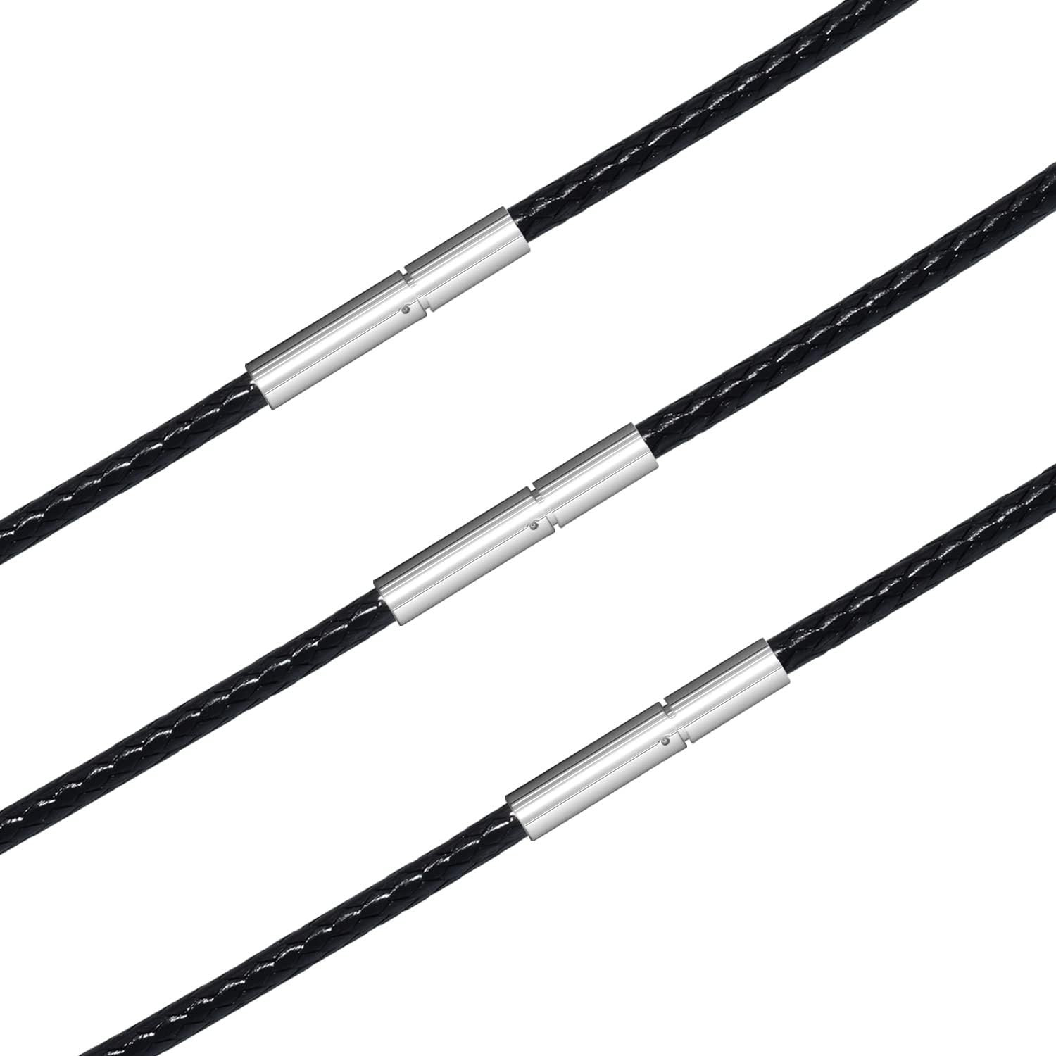 Leather Cord Necklace 3Pcs 1/2/3Mm Black Brown Red Braided Wax Rope Chain for Me