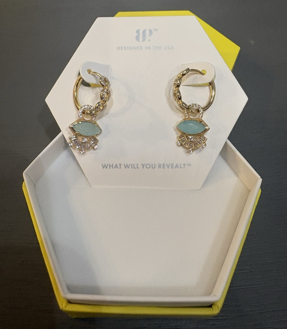 Gold Plated 925 Sterling Silver Green Amazonite Marquise Hoop Charm Unicorn