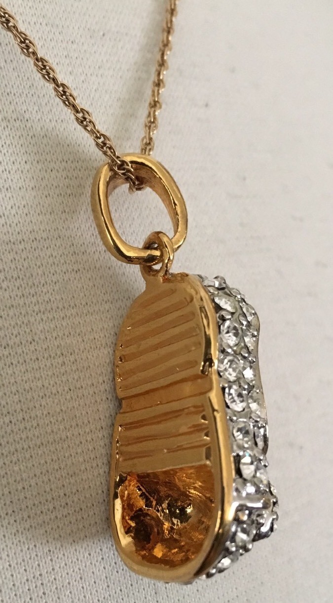 Girl Baby Shoe Gold Plated Clear Crystals Pendant 1 1/4″ L x 3/4″ W 18″ Chain