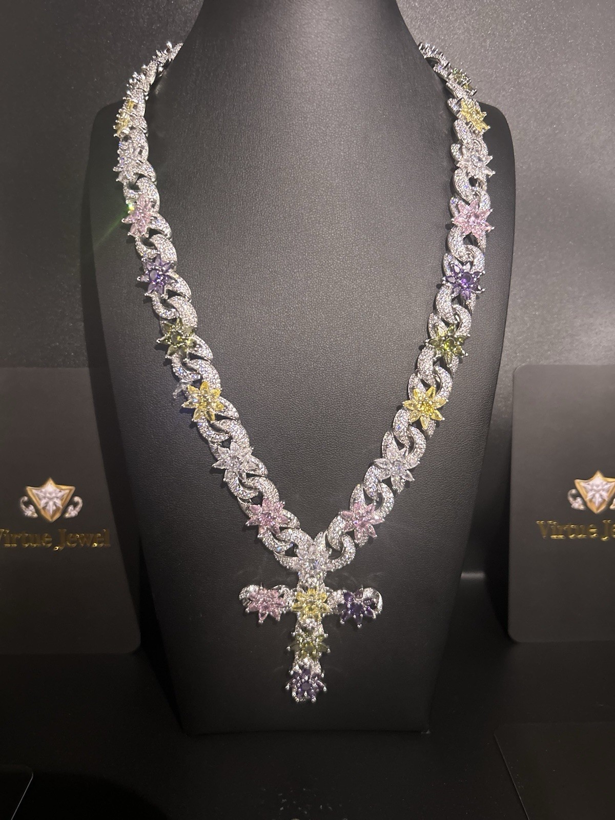 White Gold Multi Color Silver White Gold 18k Plated Flower Cross Chain