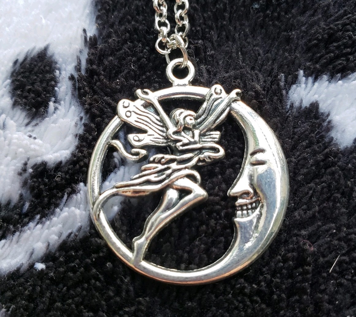 fairy with moon pendant necklace fashion jewelry brand new very cute