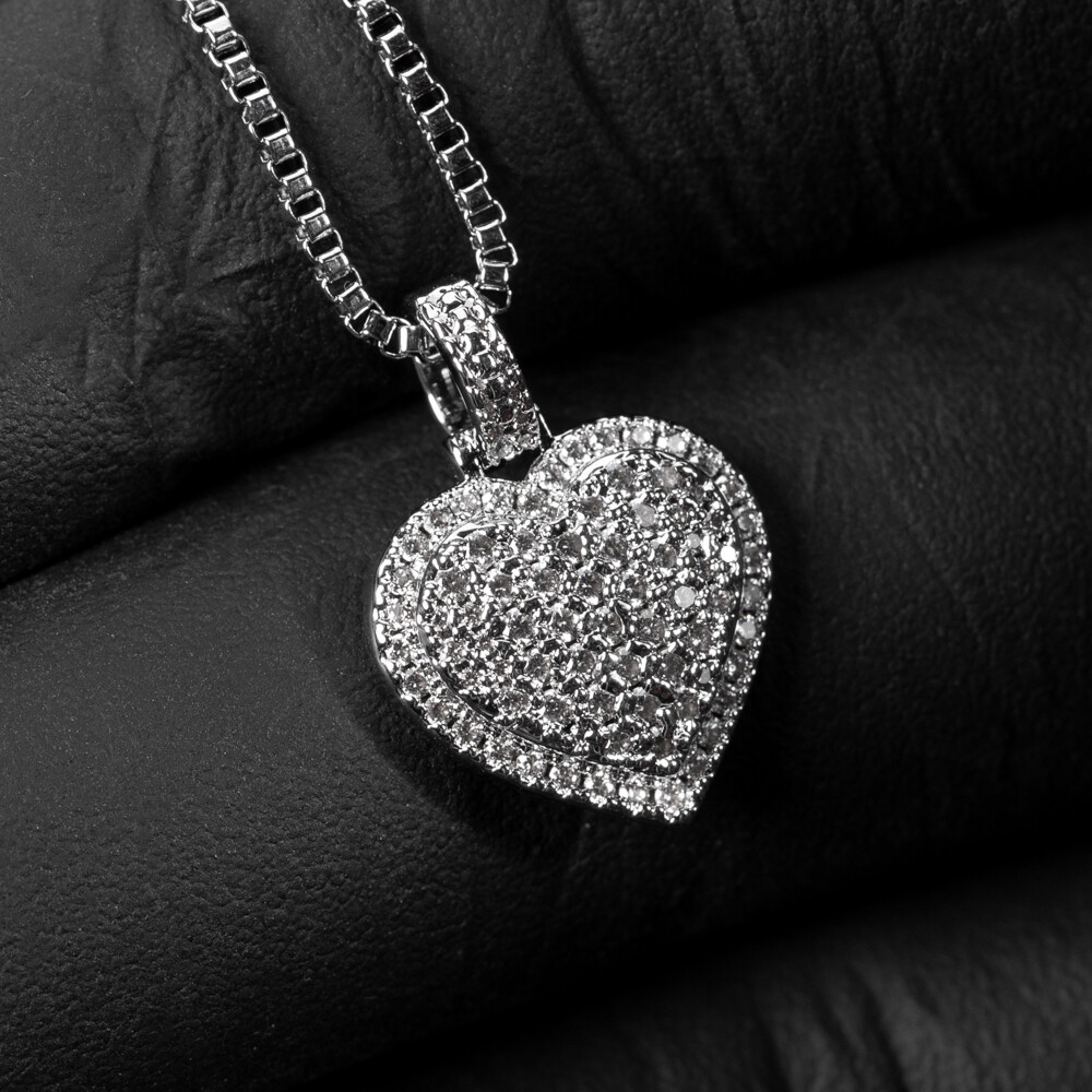 Small Iced Cz Mini Women’s White Gold Plated Heart Shaped Pendant Necklace