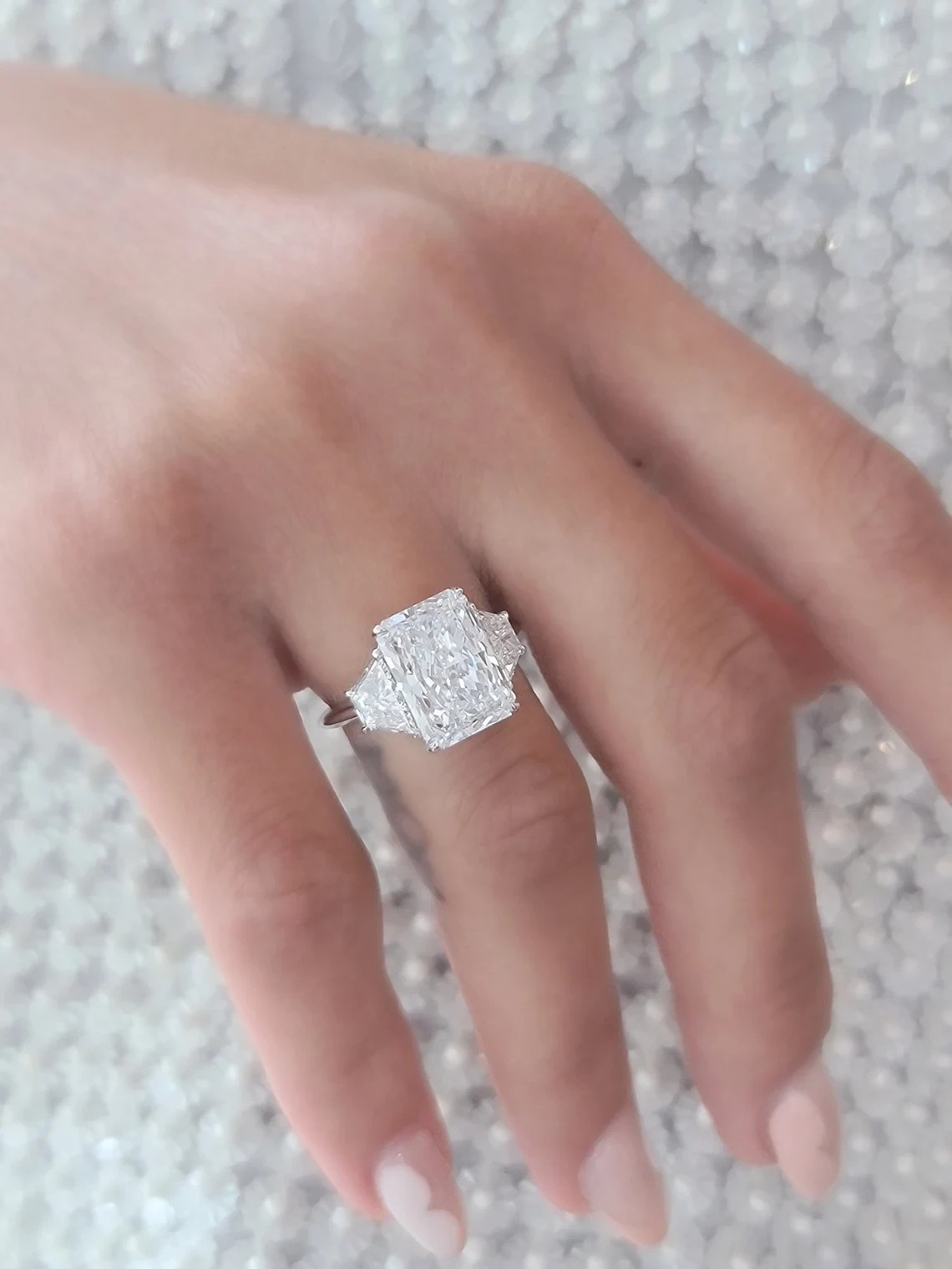 Three Stone Ring 14k White Gold Plated In 2.30Ct Radiant Cut Simulated Diamond