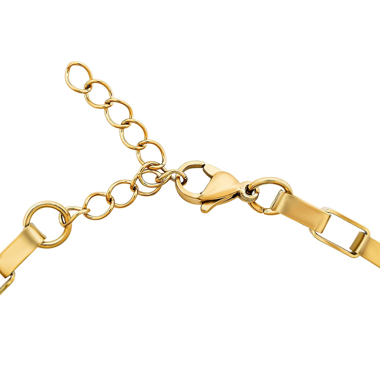 Rectangular Link Cha Bracelet ION Plated Yellow Gold Stainless Steel 7.5-9.0In