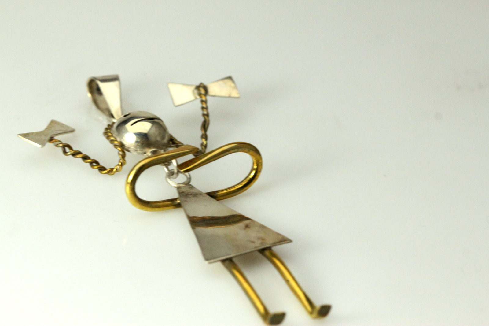 Vintage 925 Sterling Silver & Brass Large Girl Pendant 10.2 Grams (PEN5634)