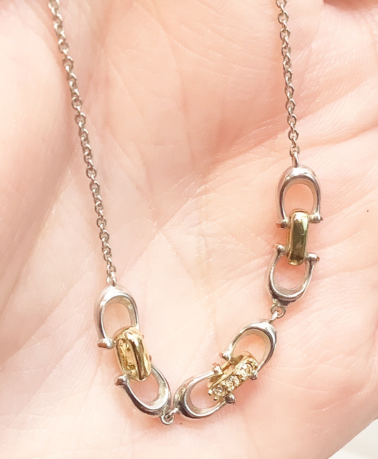 Coach Linked Signature Gold Silver Timeless Necklace 16” w/ 2” Extender 5974
