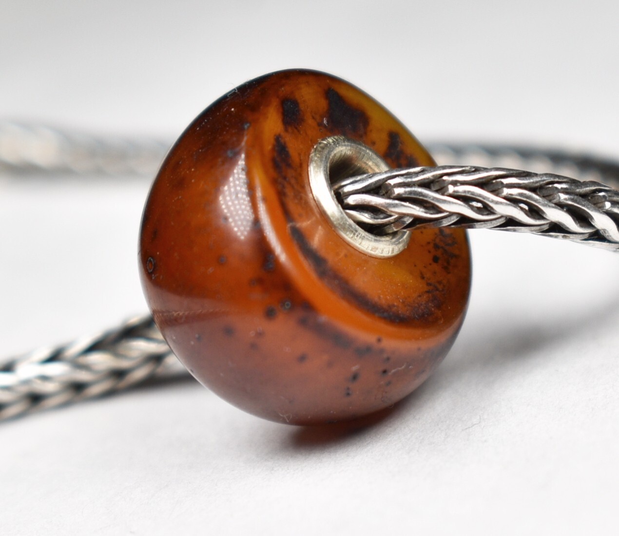 Copal focal nugget charm bead 19.3mm, full silver core, European charm