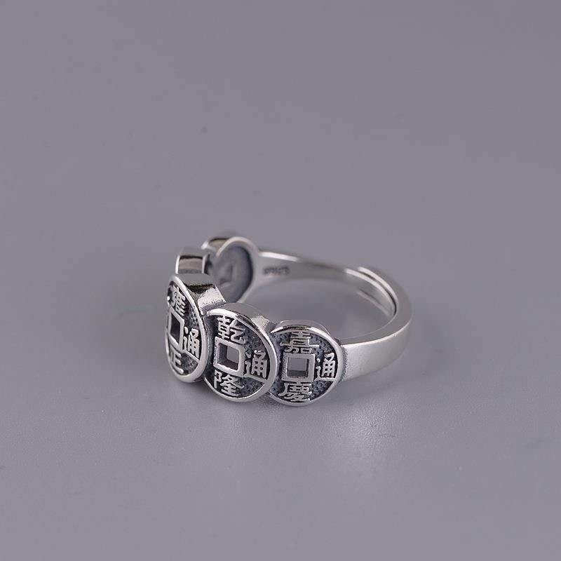 Elegant 925 Sterling Silver Chinese Five emperors Lucky Ring One Size Fit All