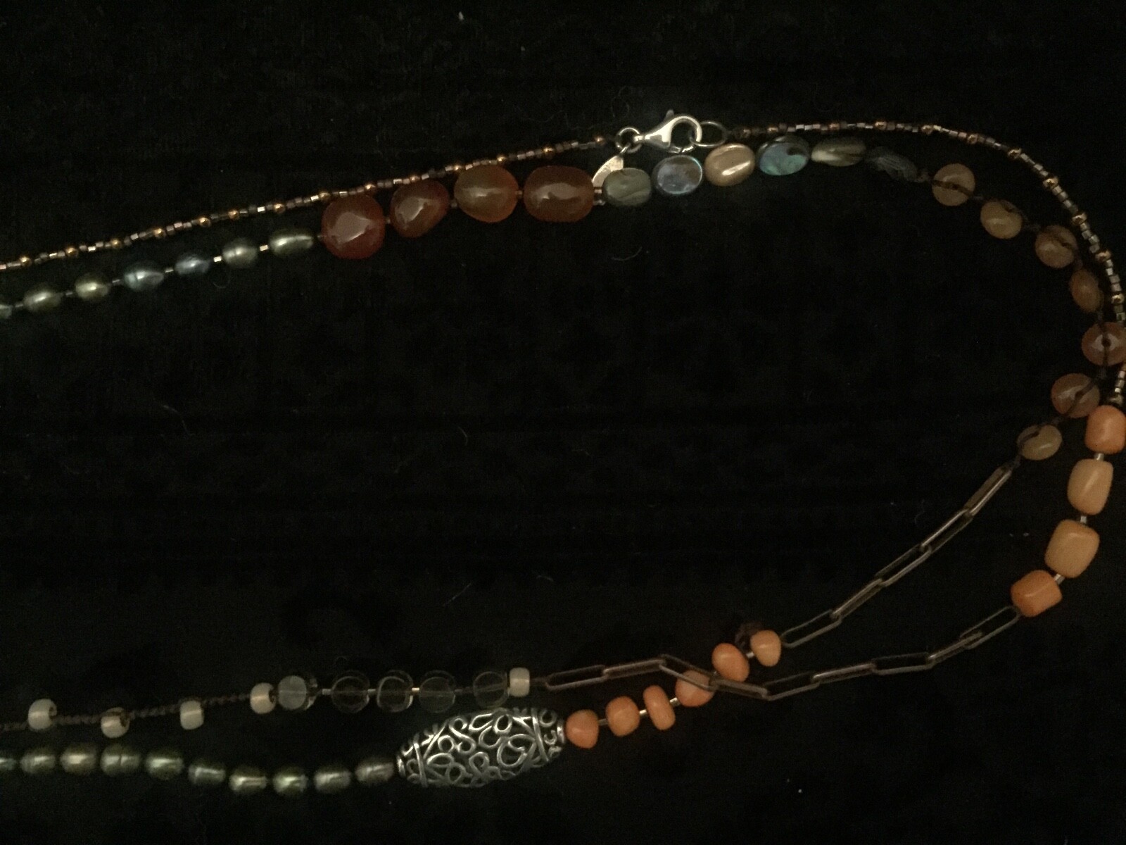 💕Silpada “Spice Box-Pearls Gemstones Sterling Silver 50” Long Necklace N2421 NE