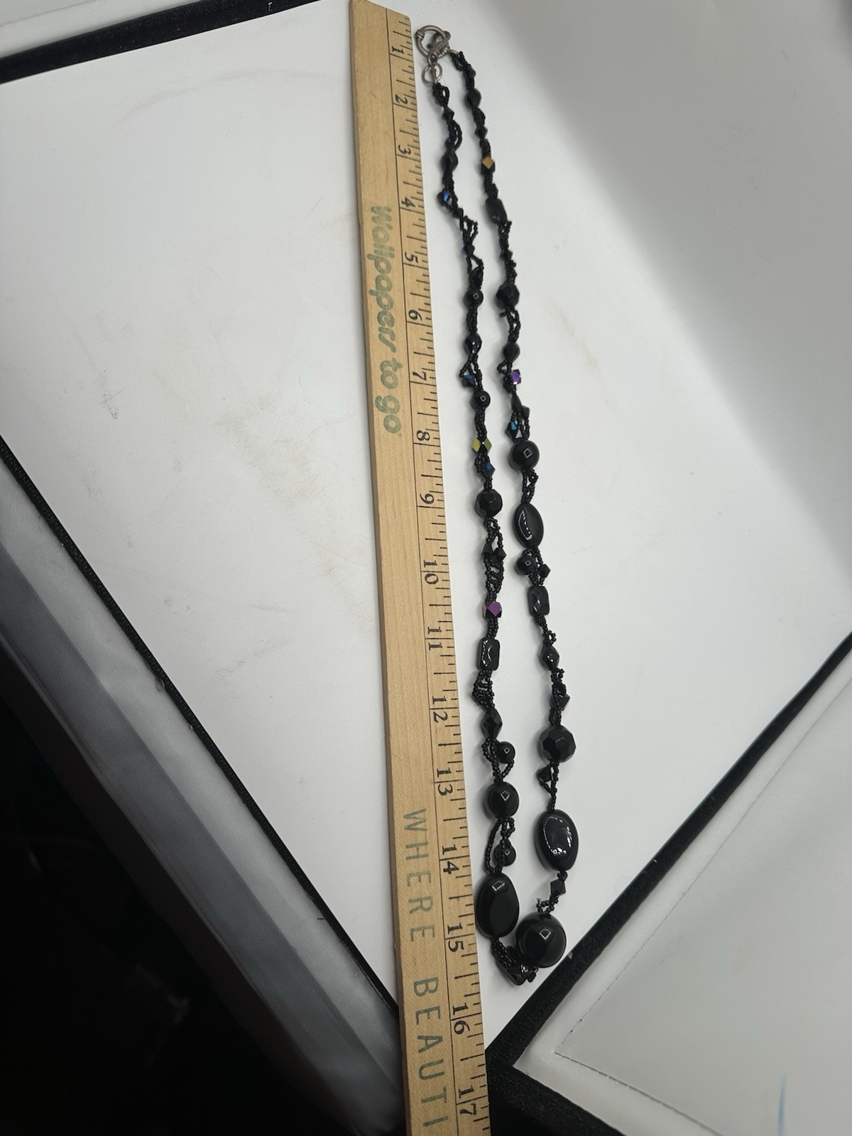 Black Beaded Statement Necklace Faceted Glass Acrylic Beads Handmade Boho Bib