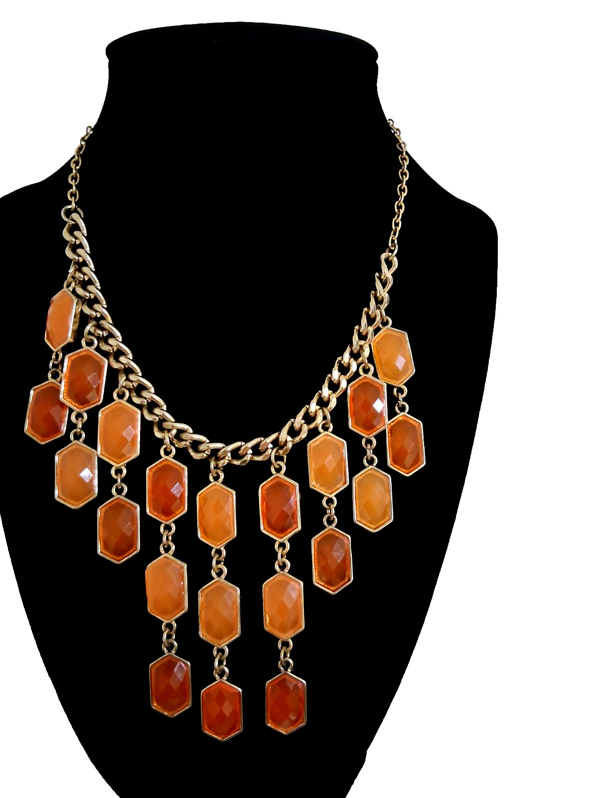 Charming Bib Necklace Gold-tone Curb Link Chain Orange…17 + ext F/Ship