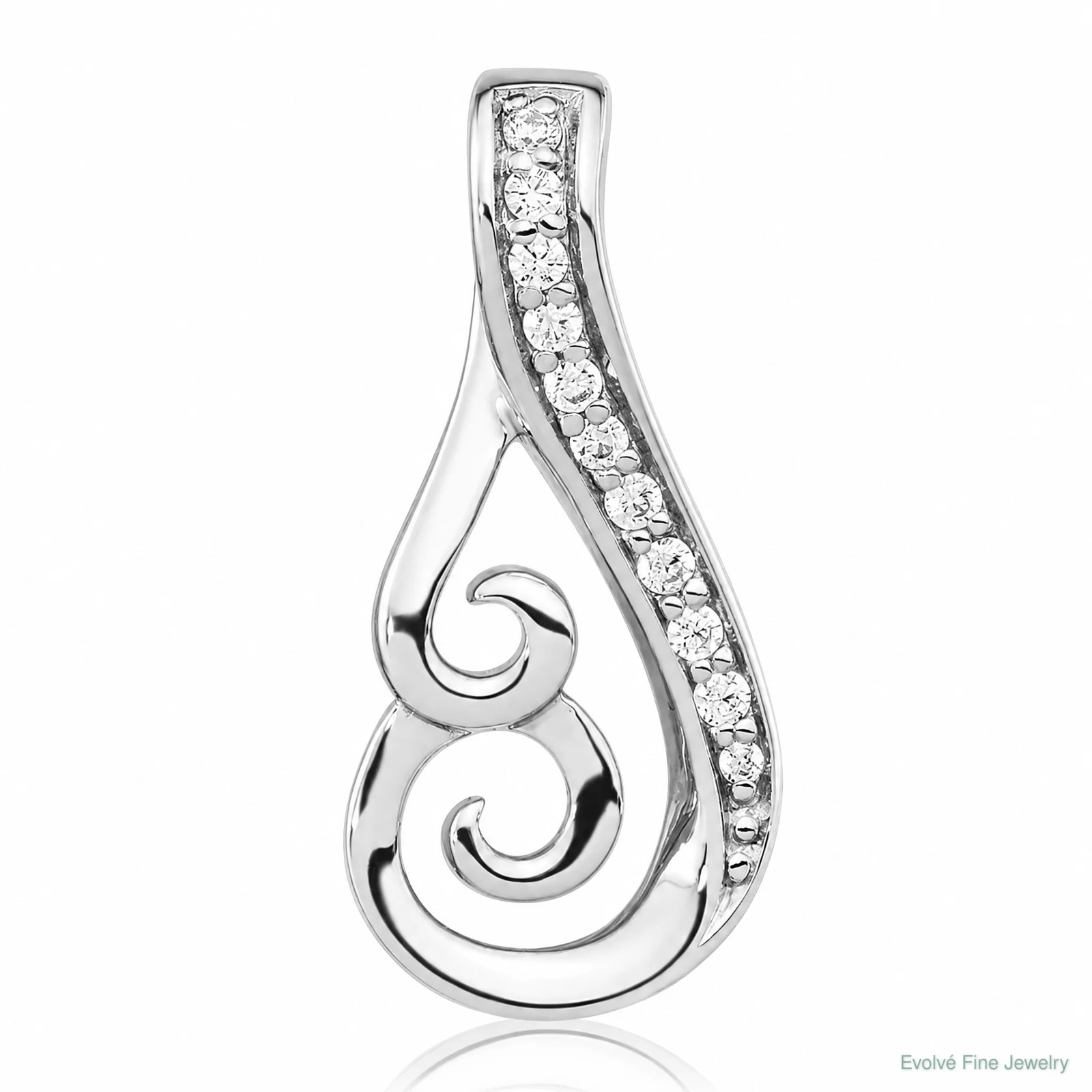 Sterling Silver Rh-Plated Polished CZ Swirl Chain Slide