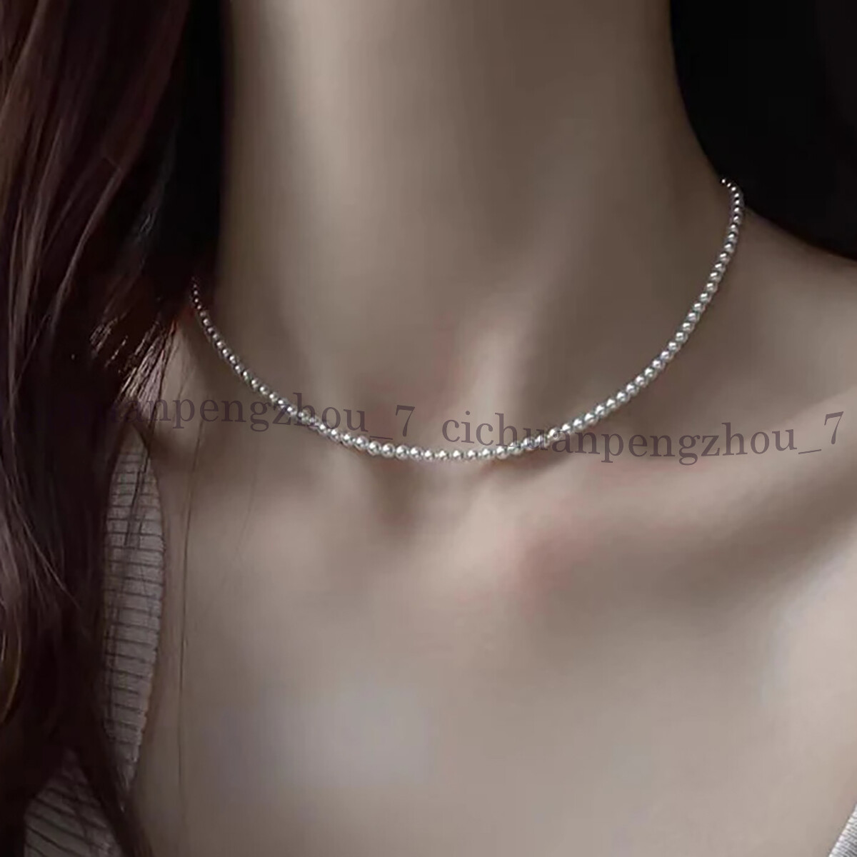 Small 3mm White South Sea Shell Pearl Imitation Pearl Round Beads Necklace