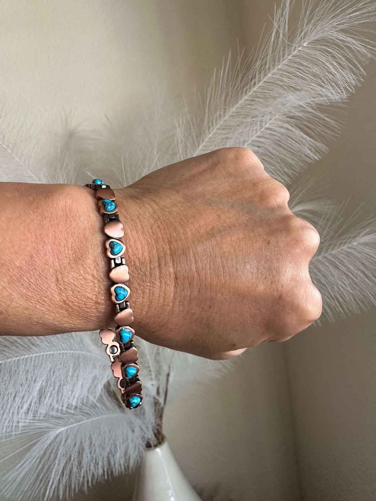 Heart Turquoise Copper Magnetic Bracelet Women Men Balance Energy Power Calm Joy
