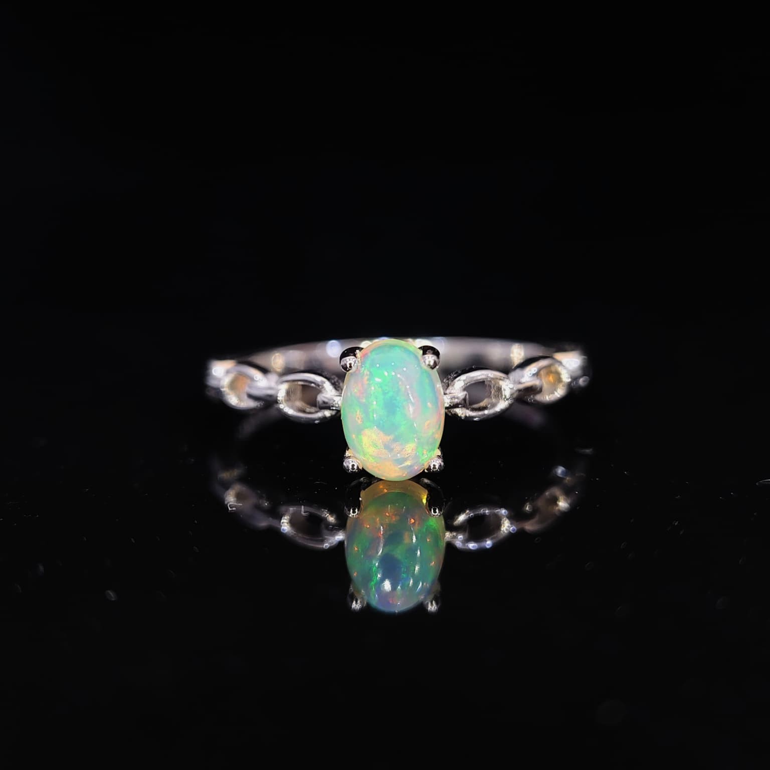 925 Sterling Silver Ring Oval Opal 7x5MM Ring Size 9.50 Gemstone Jewelry