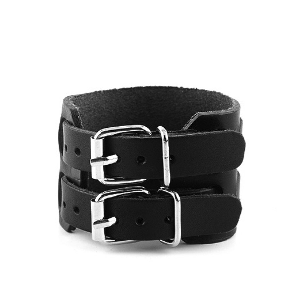 Men’s Wide Leather Belt Strap Buckle Adjustable Cuff Bangle Wristband Bracelet