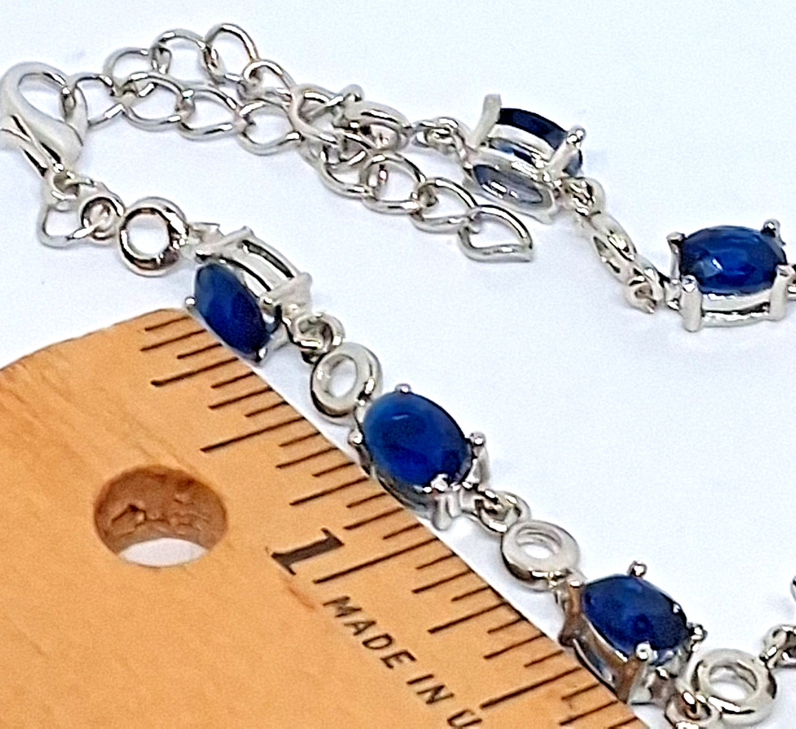 Vintage Silver Tone Blue Glass Rhinestone Tennis Bracelet Size- 7 Inch