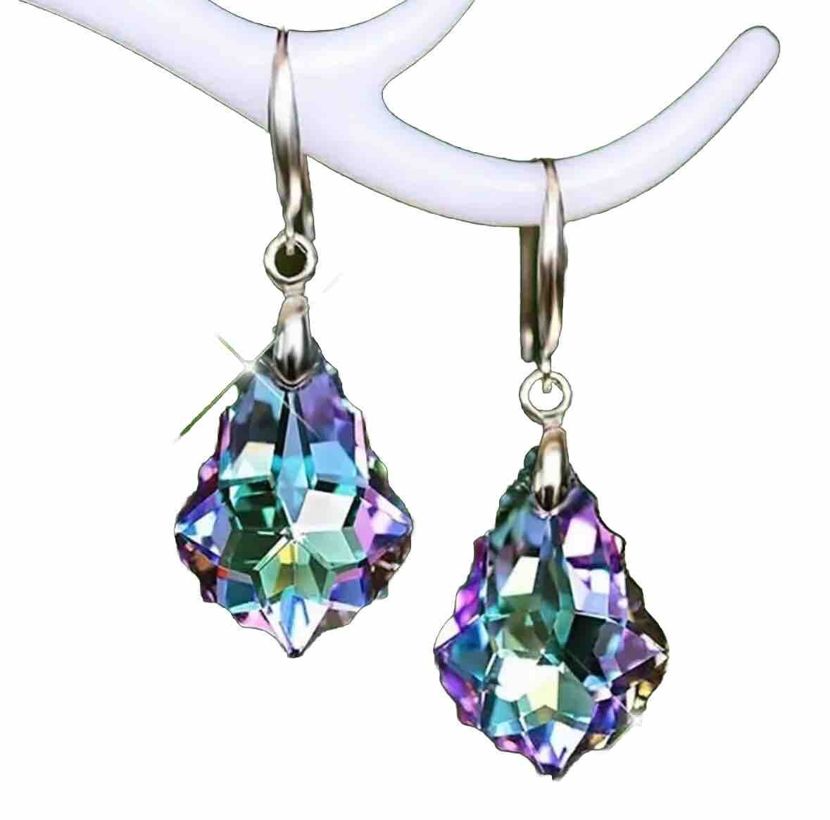 Boutique Silver Plated Rainbow Topaz Crystal Drop Dangle Women’s Earrings 🎀