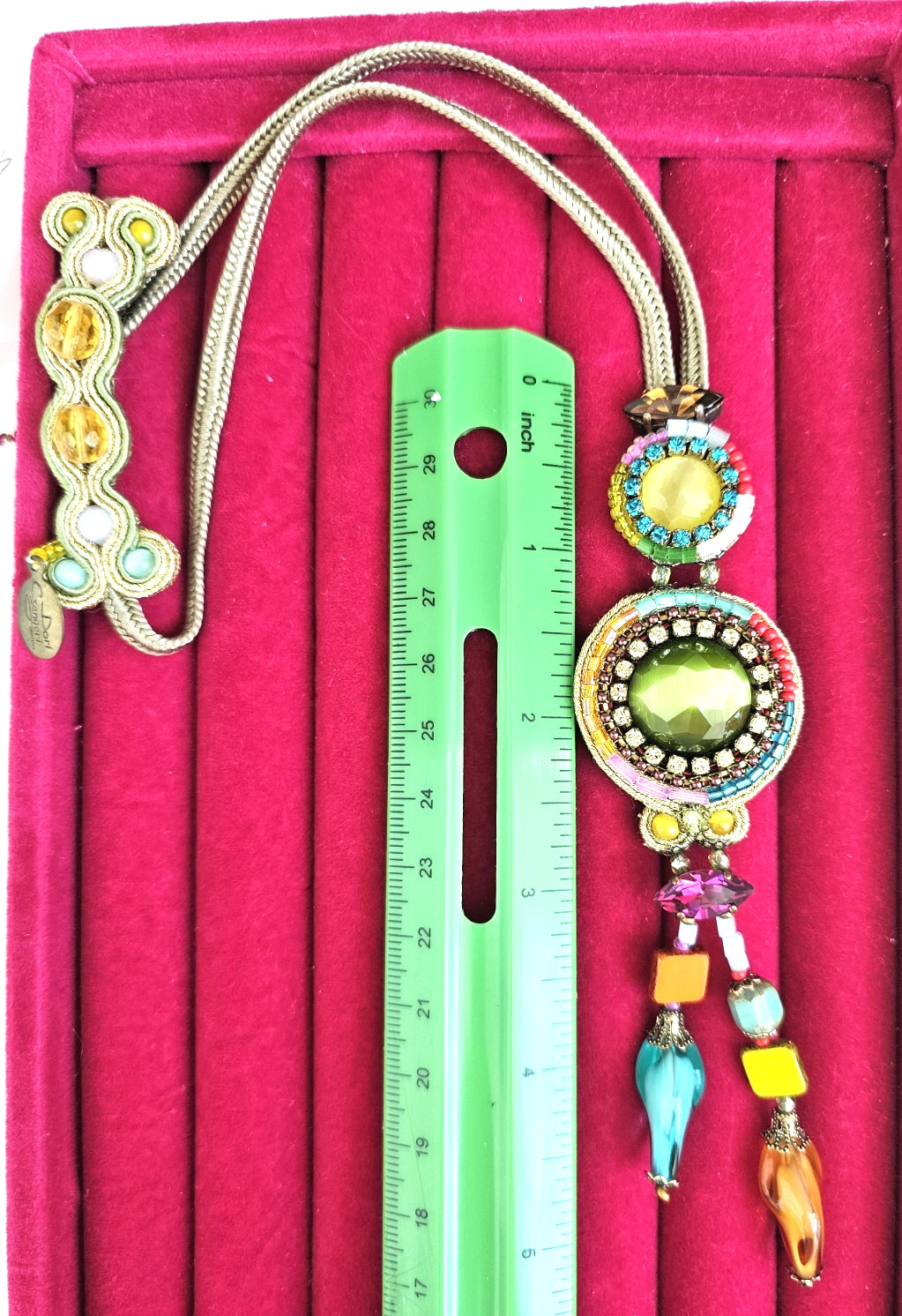 Signed DORI CSENGERI Necklace Multi-color Glass Beads Leather Designer Artisan