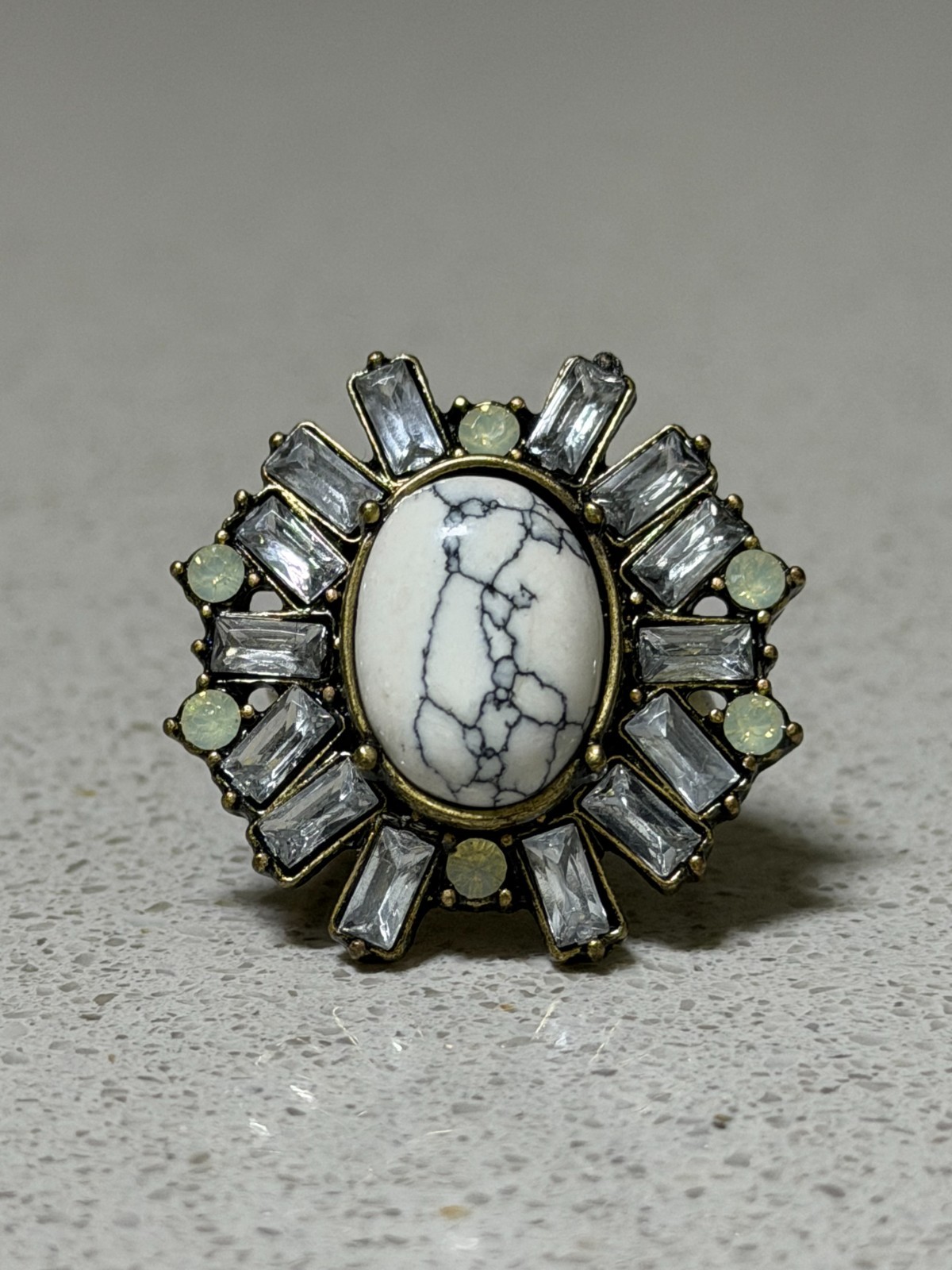 Multi-Color White and Black Ring With Rectagular Stones Around Size 8.5