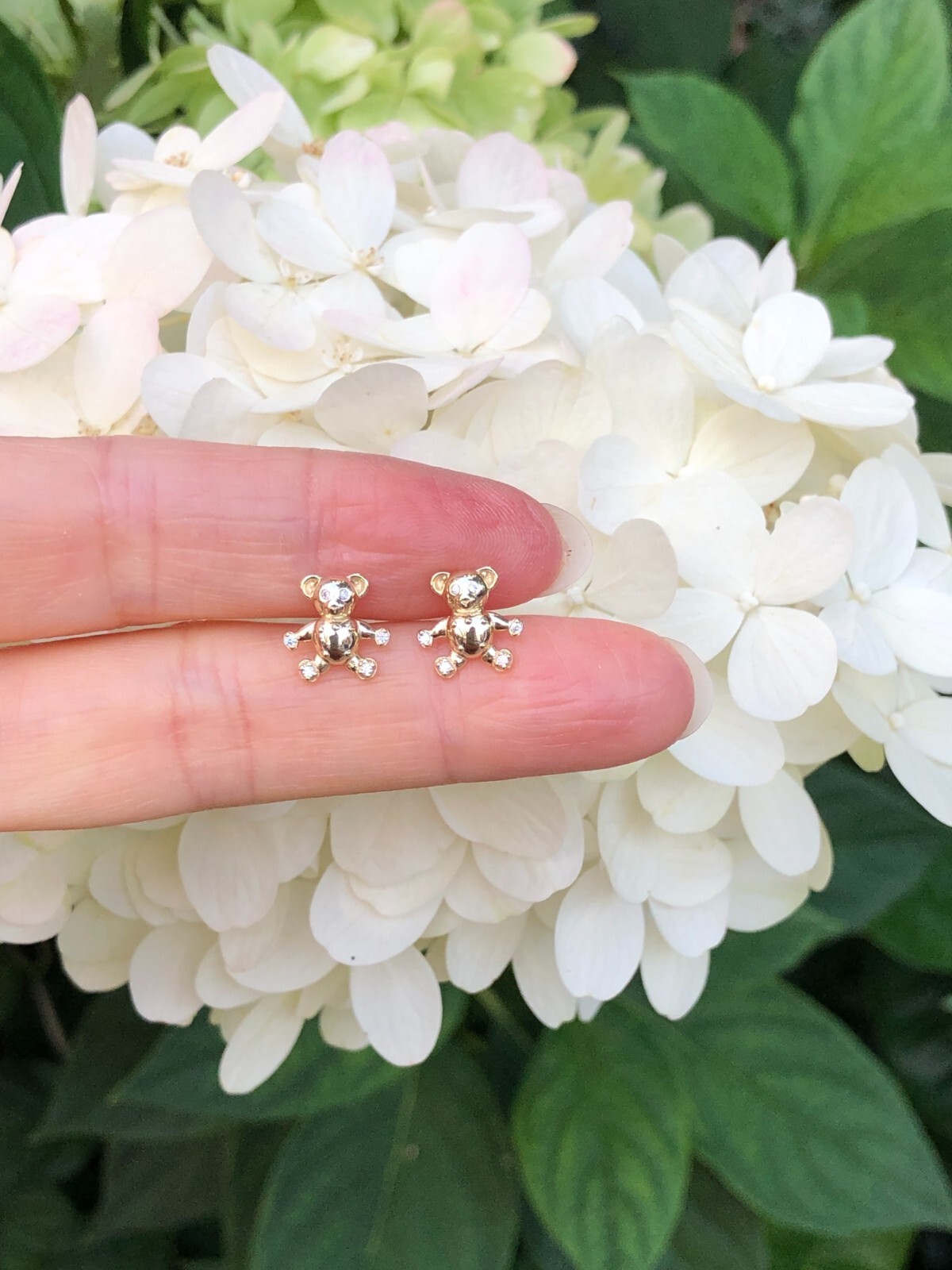925 Sterling Silver CZ Gold Teddy Bear Stud Earrings Tiny Dainty 9mm Women Girls