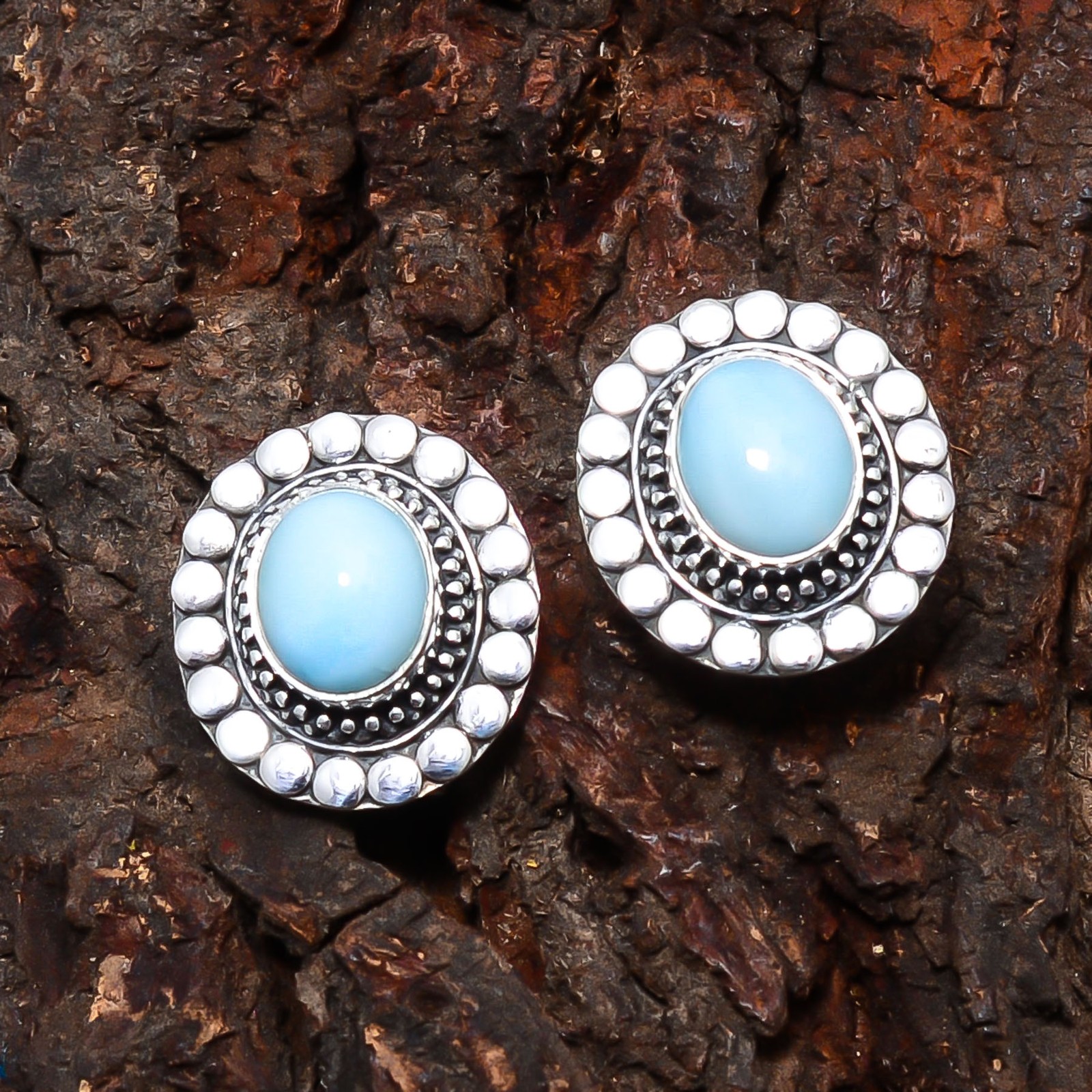 Natural Larimar / Pactolite – Dominican Republic 925 Silver Earring 0.94″ E10883