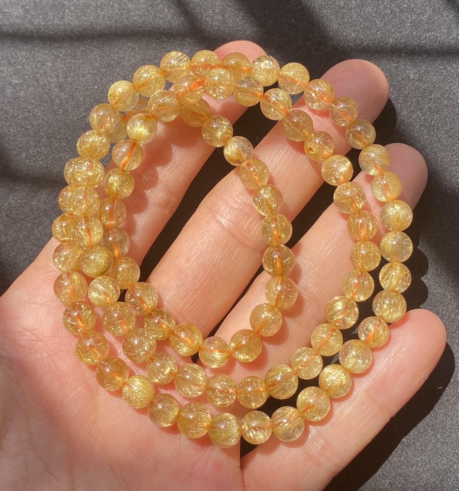 Natural Gold Rutilated Crystal Super Energetic Beaded Bracelet Necklace 6.9mm