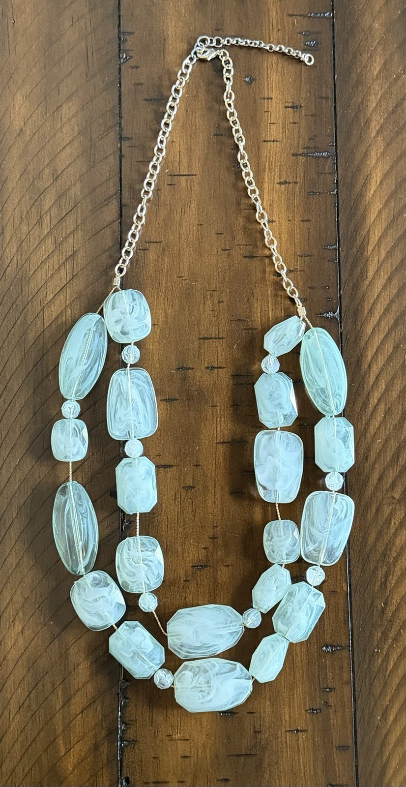 Unbranded Mint Green Celadon Chunky Double Strand Gold Tone Statement Necklace
