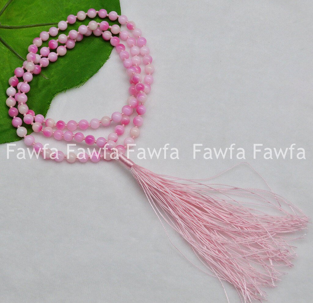 Pink Multicolor Kunzite Gemstone 108 Prayer Beads Tibetan Buddhist Mala Necklace