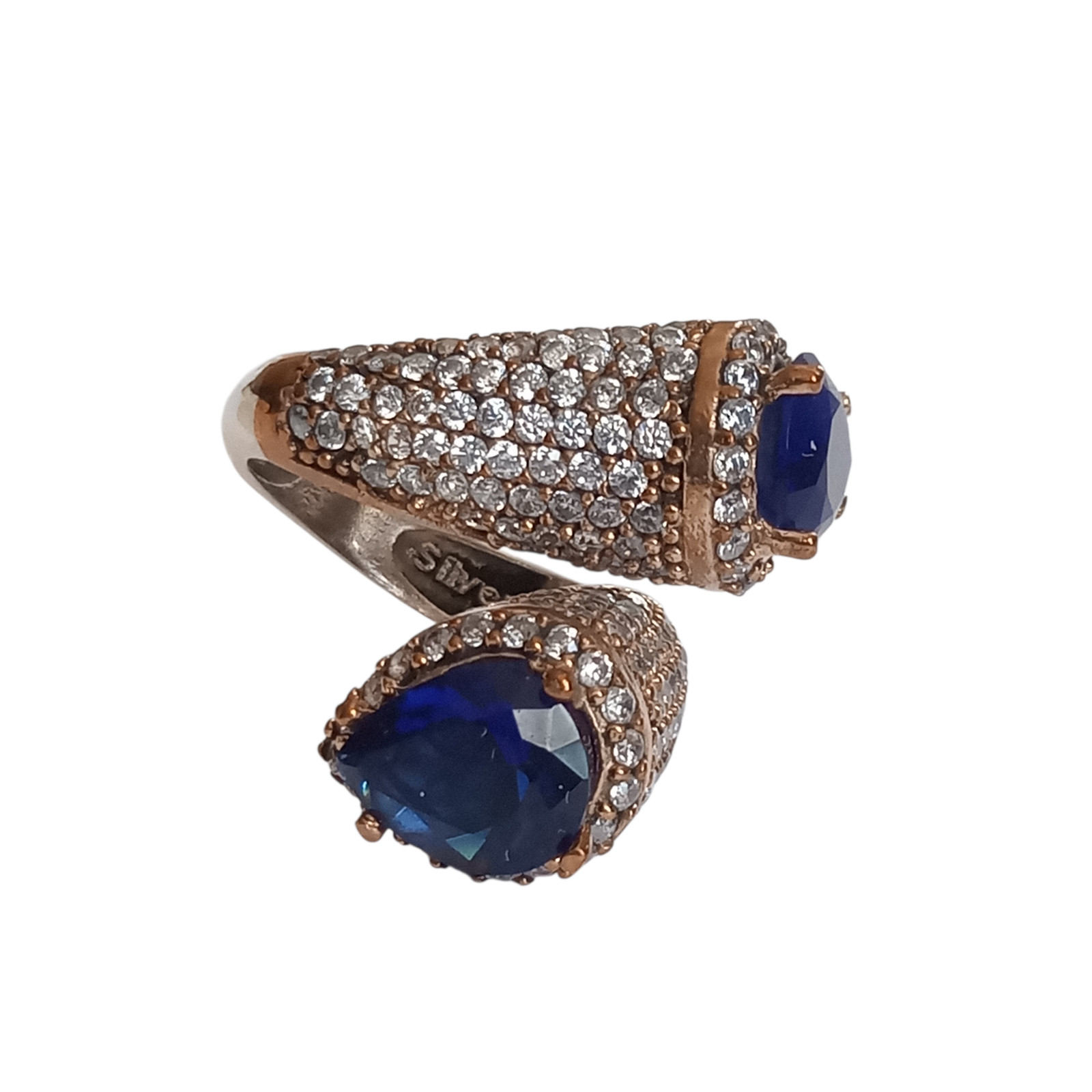 Sapphire Topaz 925 Sterling Silver and Bronze Handmade Hurrem Sultan Ring Size 7
