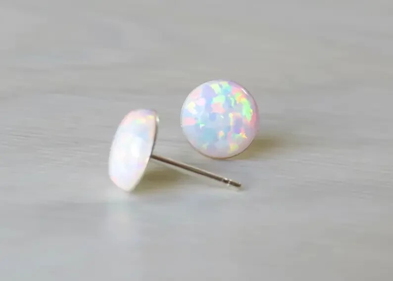 Solitaire Simulated Opal 2Ct Round Cut Stud Earrings 14K White Gold Plated