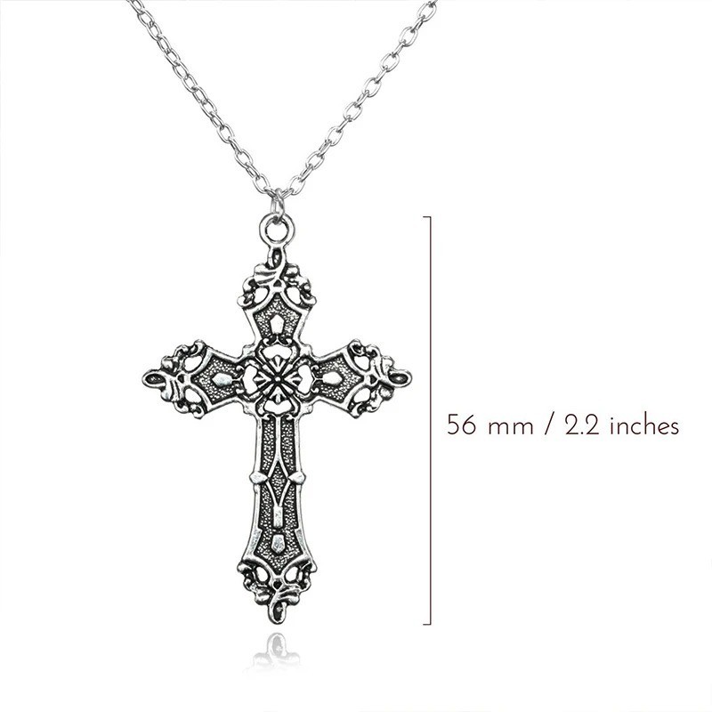 Gothic Big Zircon Cross Necklace Unisex Y2K Irregular Goth Large Cross Pendant