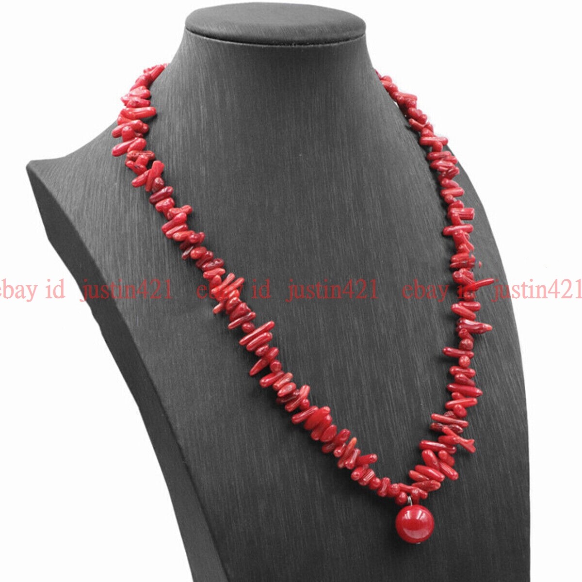 Natural 3-10mm Red Coral Gems Irregular Chips Gravel Beads Pendant Necklace 18”