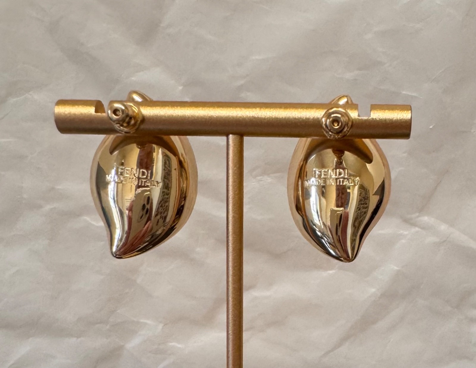 Fendi Gold Tone Sculptural Clip-On Earrings # 553