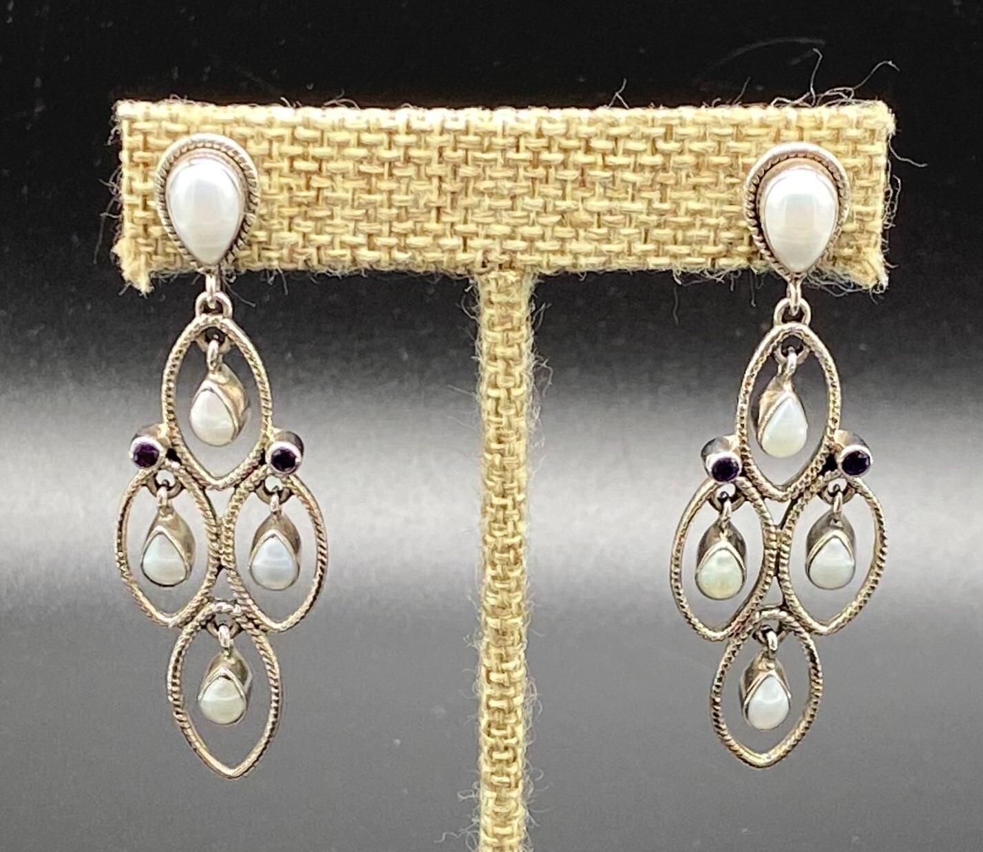 NICKY BUTLER, ‘NB’-Sterling Silver Moonstone Amethyst Chandelier Dangle Earrings