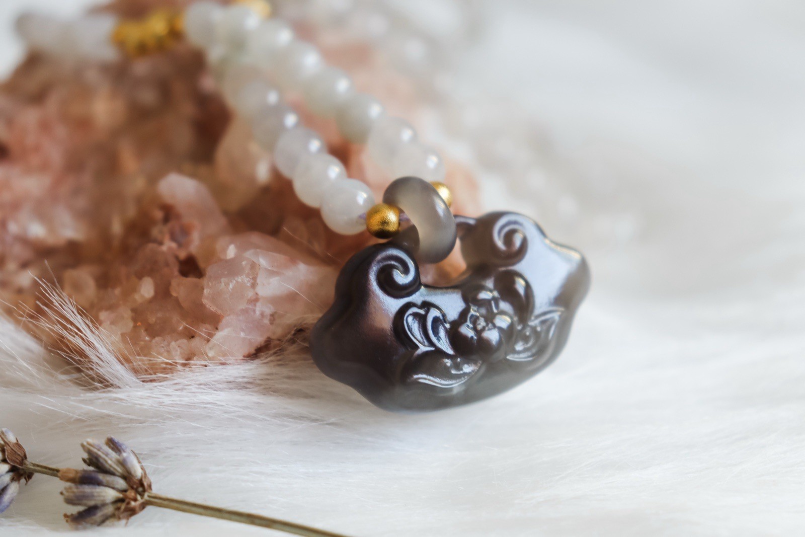 Smoky Hetian Jade Necklace In Option of Gold Or silver Color Clasp.