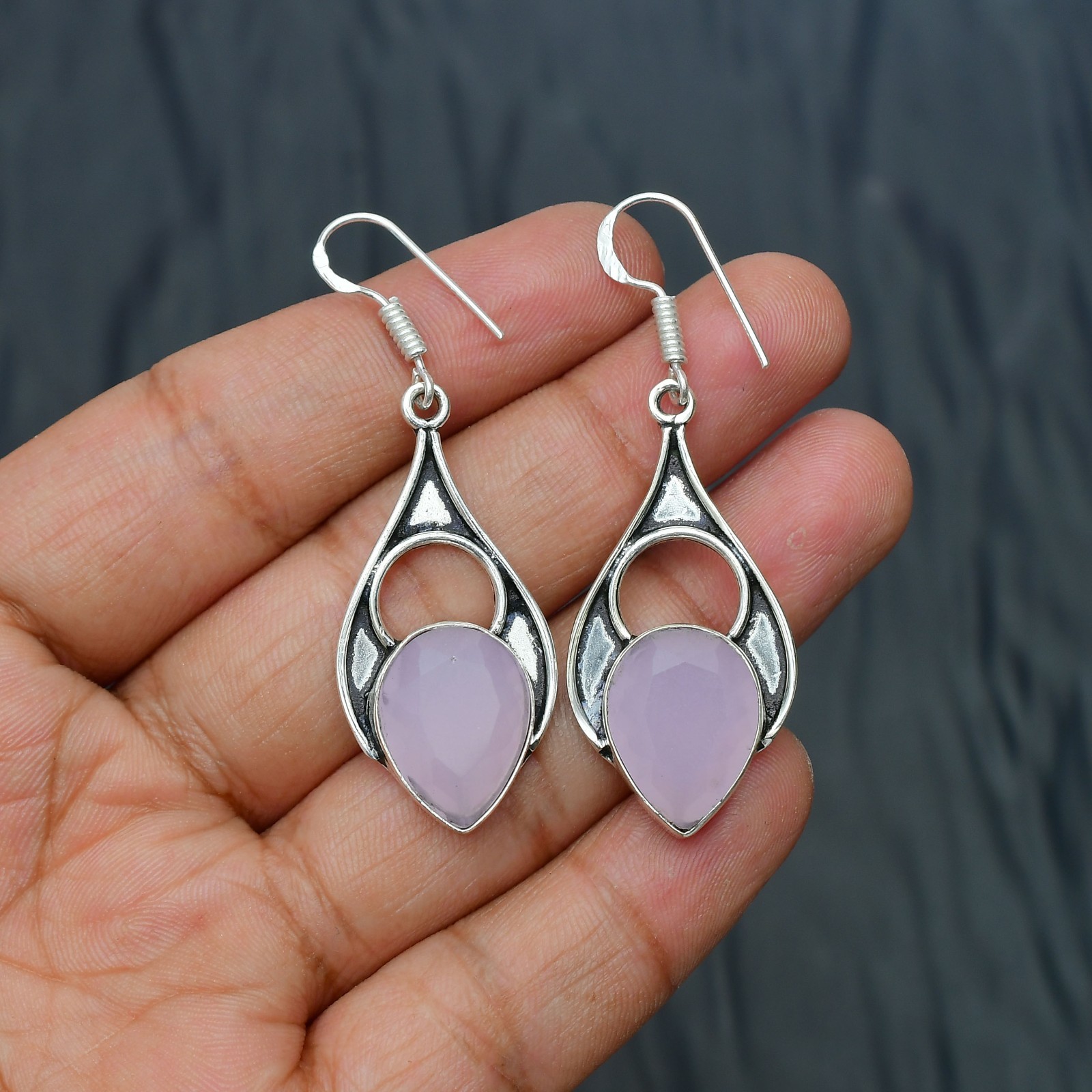 Rose Celedoney (Lab-Created) Gemstone925 sterling silver Handmade Earring 1.96″