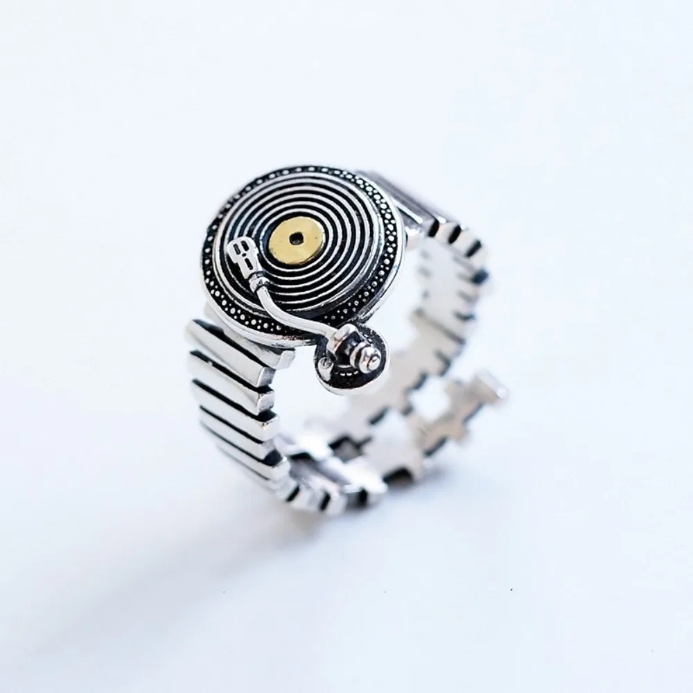 Adjustable Vinyl Record Player Ring Retro LP Turntable Music Lover Gift Jewelry