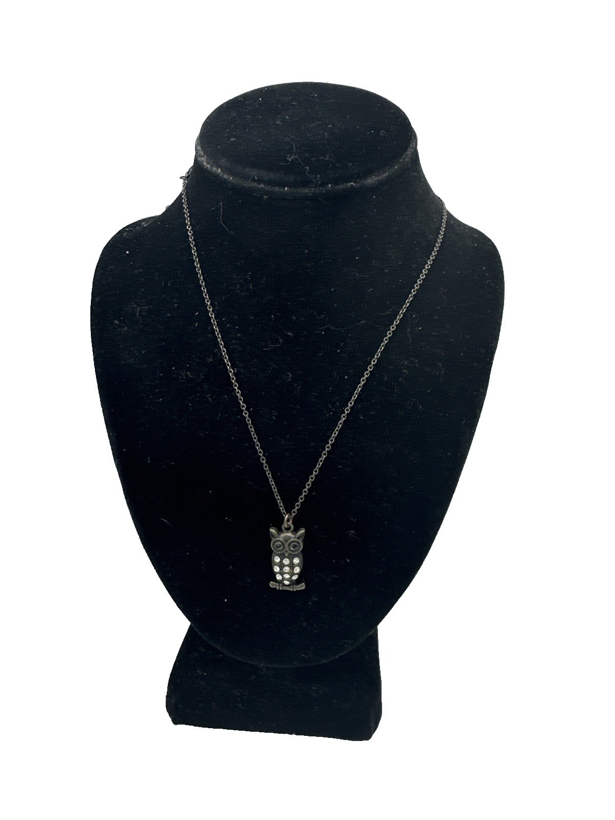 Rhinestone Owl Pendant Necklace Costume Fashion Jewelry Boho Vintage 19″ Dainty