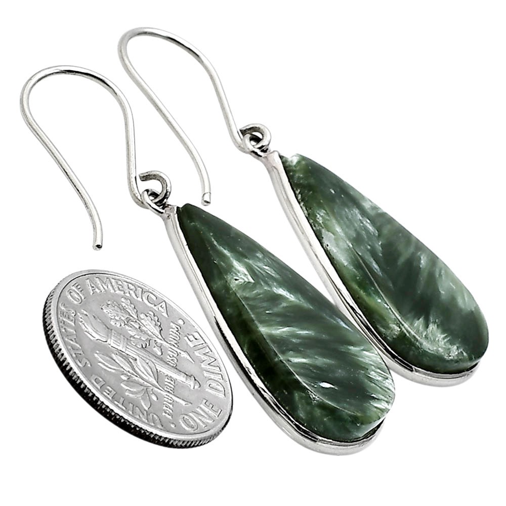Natural Russian Seraphinite 925 Silver Plated Earrings Jewelry WE47-10020