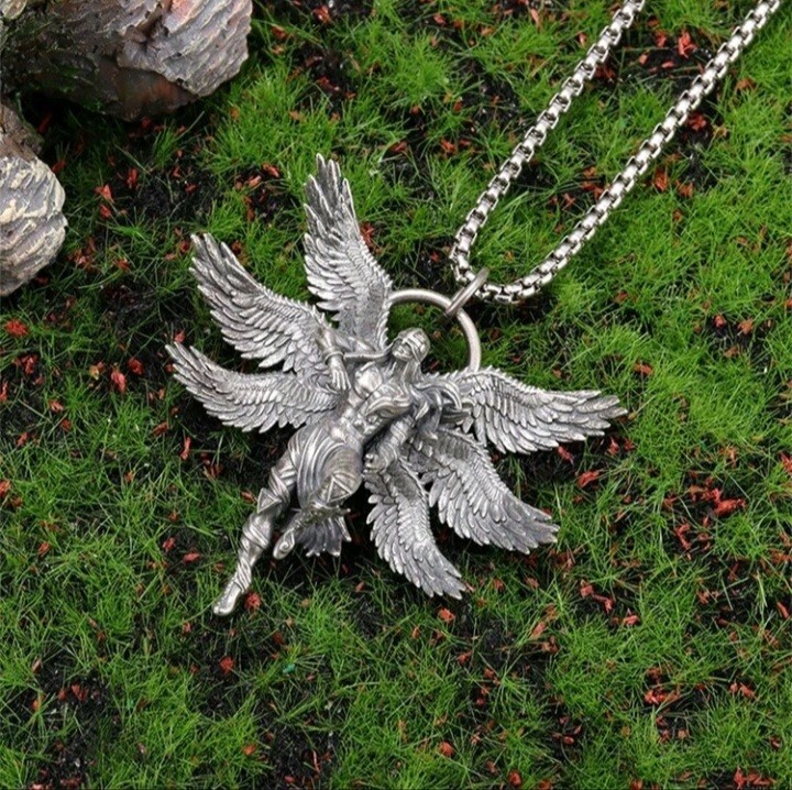 USA SELLER Mythical Seraph Warrior Patron Saint Pendant Necklace Fashion Silver