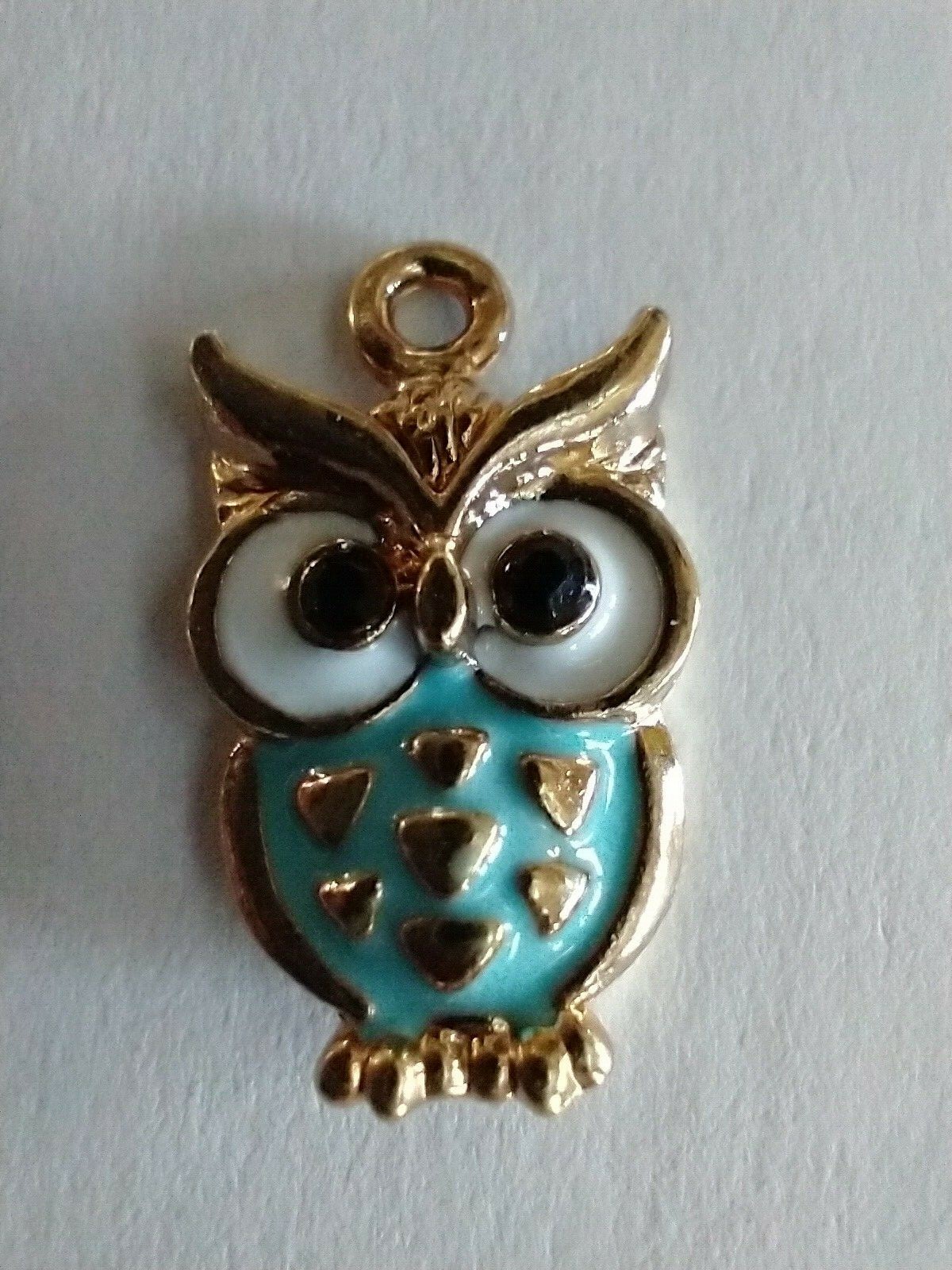 Gold Tone Enamel Pink Turquoise Red White Owl Necklace 18″ Gold Tone Chain